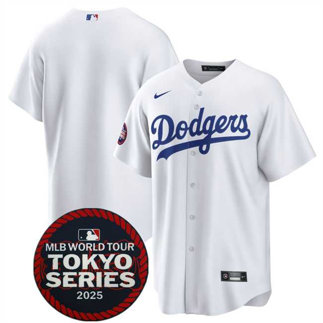 Mens Los Angeles Dodgers Blank White 2025 World Tour Tokyo Series Home Stitched Jersey Dzhi
